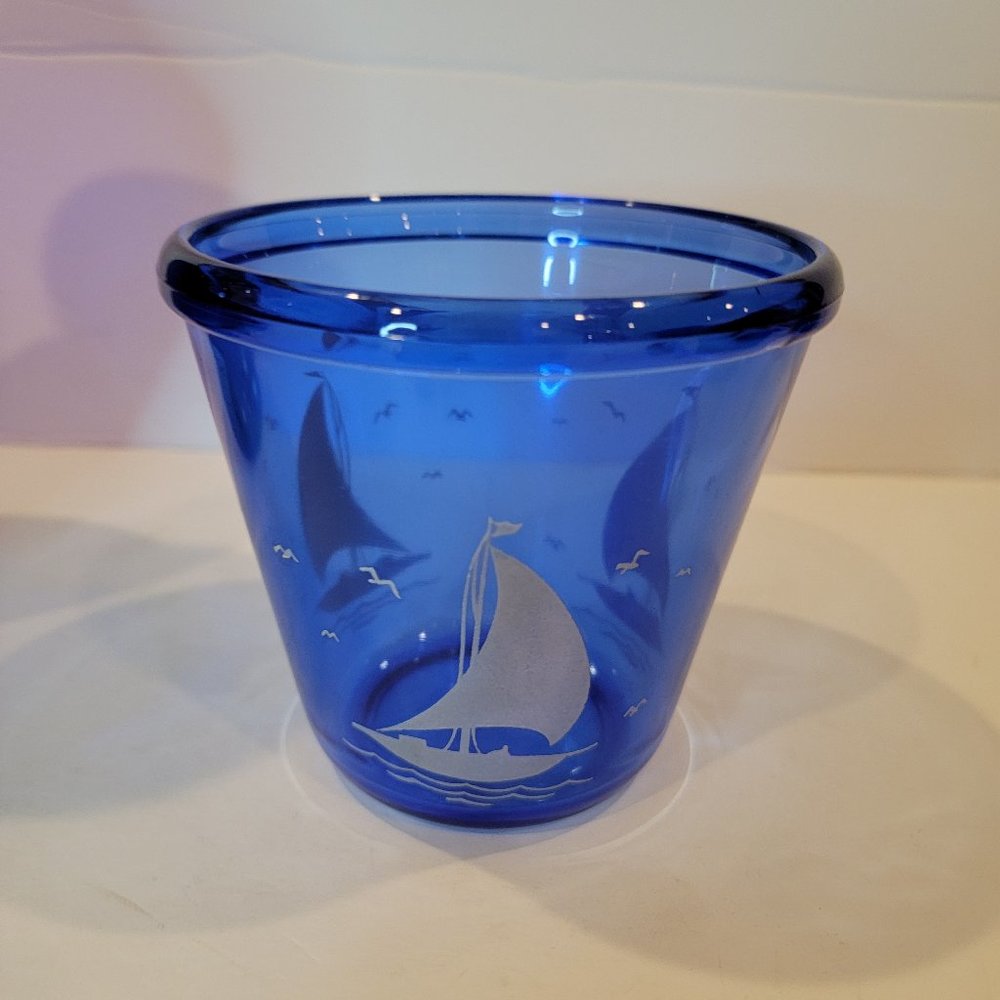 Vintage Cobalt Blue Glass Candy Dish or Candle Holder, Approx. 4" Tall